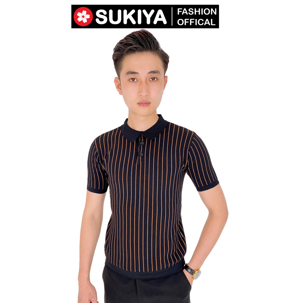 Áo polo nam SUKIYA JAPAN hàng dệt kim kẻ sọc AL24
