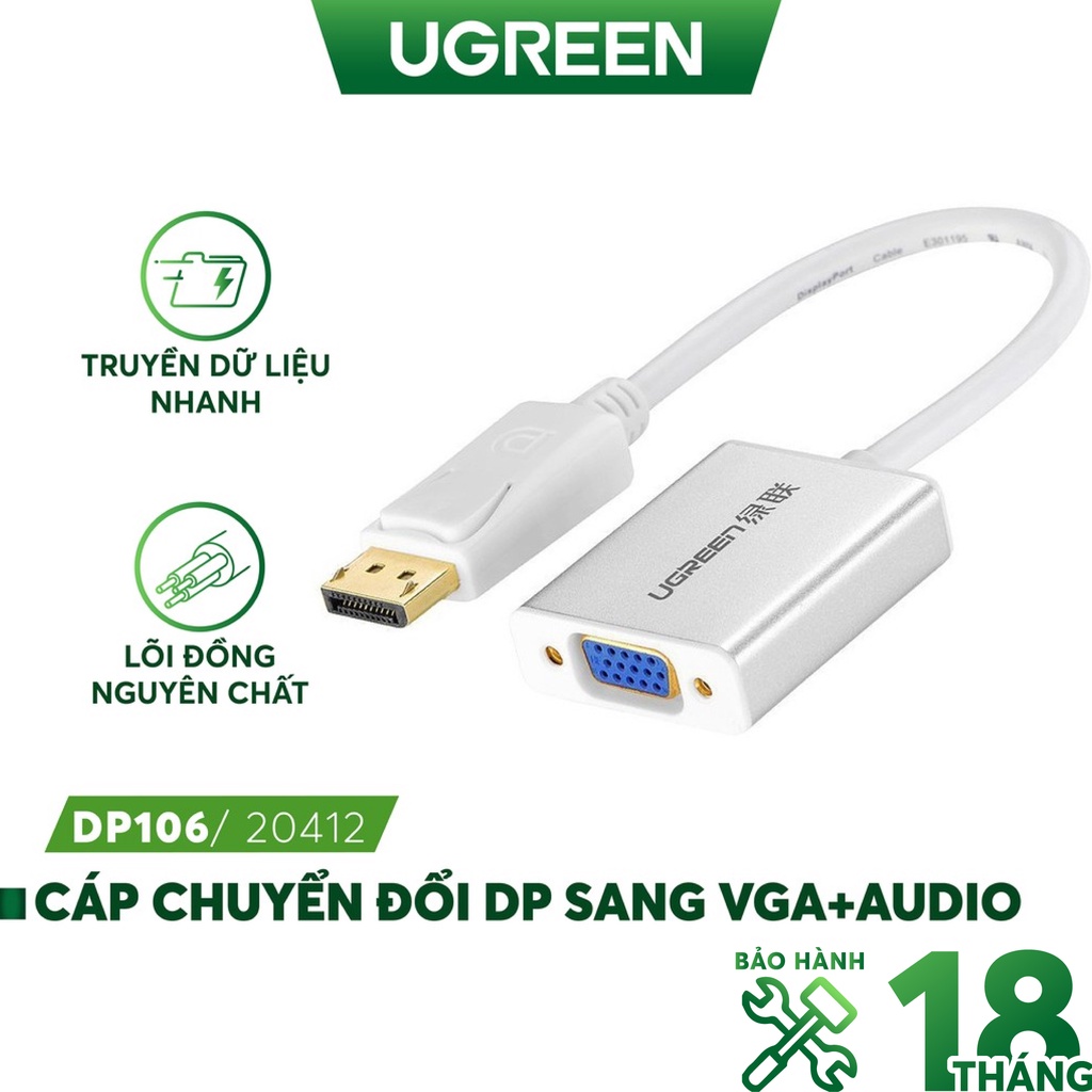 Cáp chuyển đổi Displayport male sang VGA female dài 15CM UGREEN DP106 | WebRaoVat - webraovat.net.vn