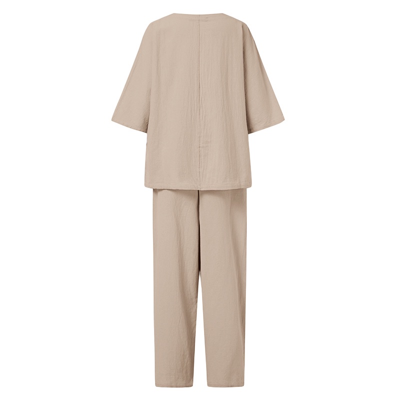 Bộ đồ ZANZEA cổ chữ V tay lỡ phối túi với quần lưng thun đơn giản thời trang dành cho nữ