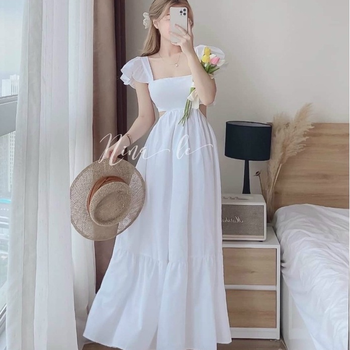 Đầm cánh tiên hai dây khoét eo cực tôn dáng đầm maxi đi chơi đi biển dễ thương