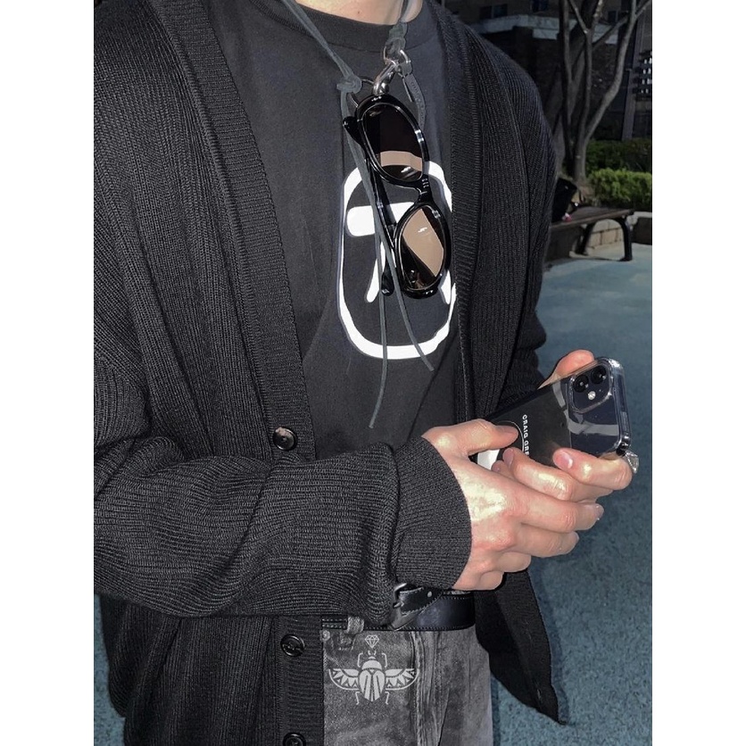 Our legacy Vòng cổ Da Bò Mặt Tròn Bằng Thép Titan Màu Đen Phong Cách ins Cổ Điển Đa Năng