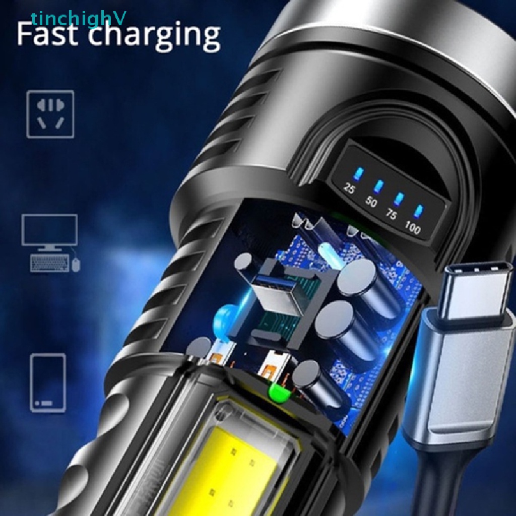Đèn Pin LED Siêu Sáng Sạc USB Tiện Dụng Mang Theo Du Lịch Leo Núi