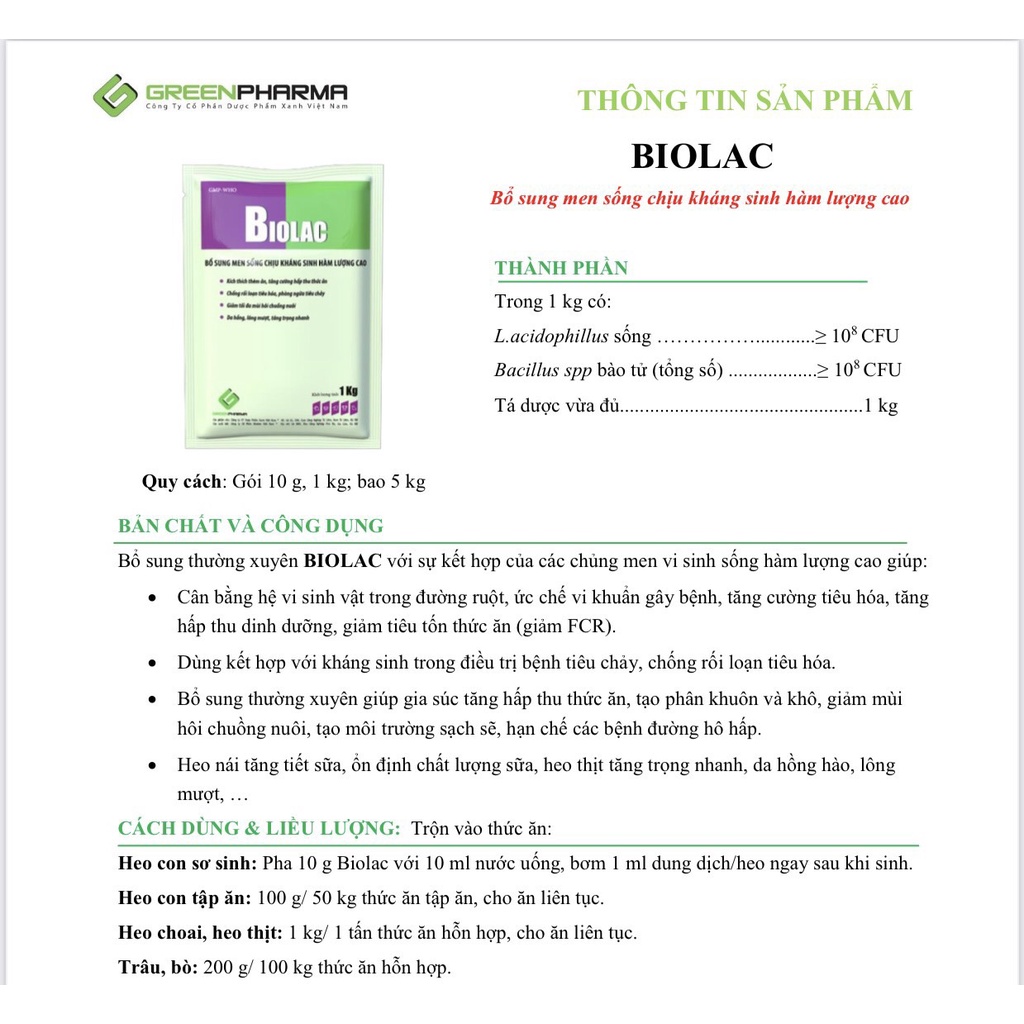 Men Tiêu Hóa BIOLAC  Men Sống Chịu Kháng Sinh Hàm Lượng Cao, men vi sinh sống phòng tiêu chảy