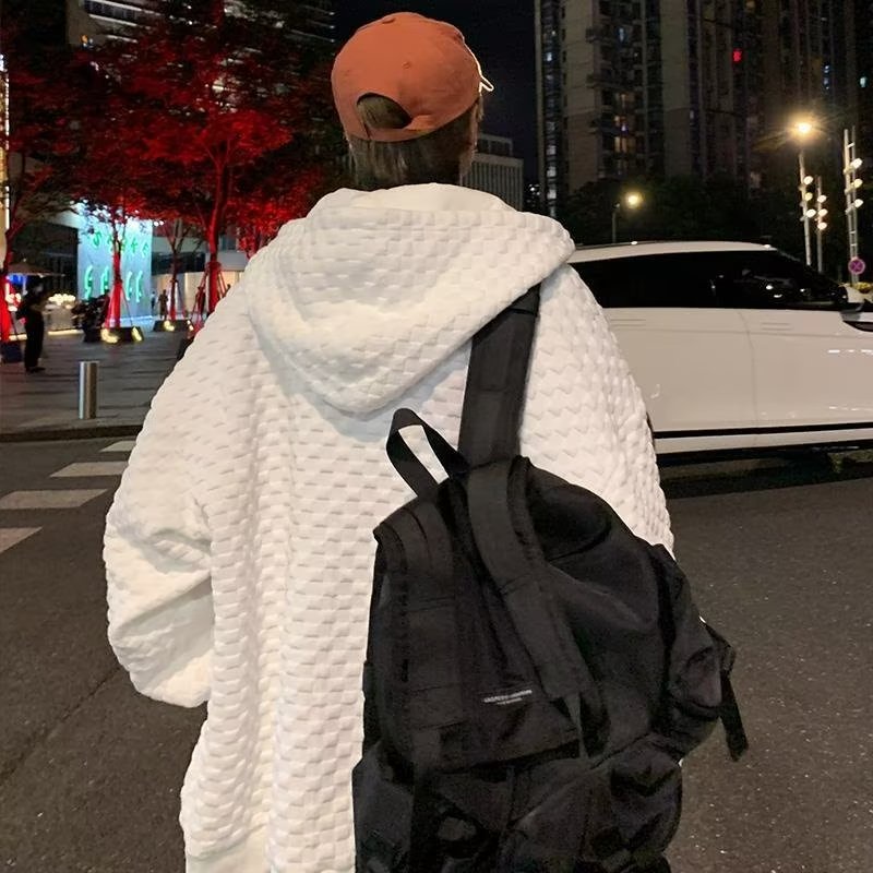 [Ba Màu] Áo Khoác Hoodie Nam Có Dây Xích Waffle Đơn Giản Thời Trang Hàn Quốc