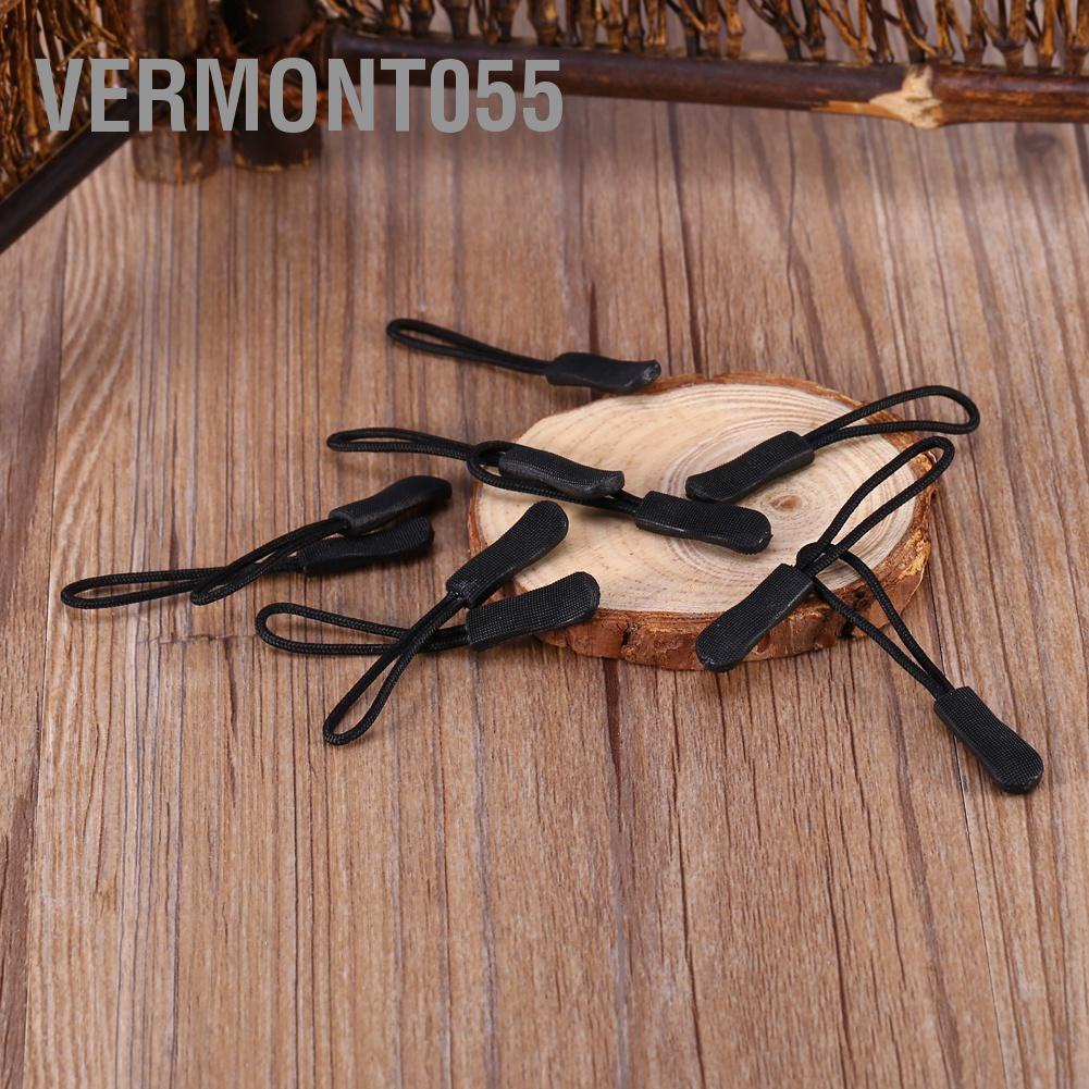 Vermont055 10x Zipper Pulls Slider Cord Rope Puller Ends Lock Zip Clip Buckle For Bag EDC Black