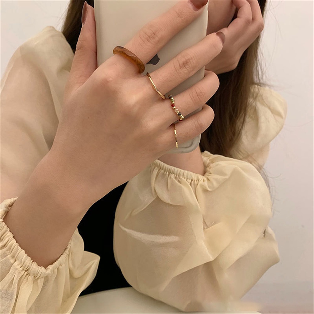 Bộ bốn nhẫn Ahellogirl tròn thiết kế tinh tế đơn giản thời trang dành cho nữ