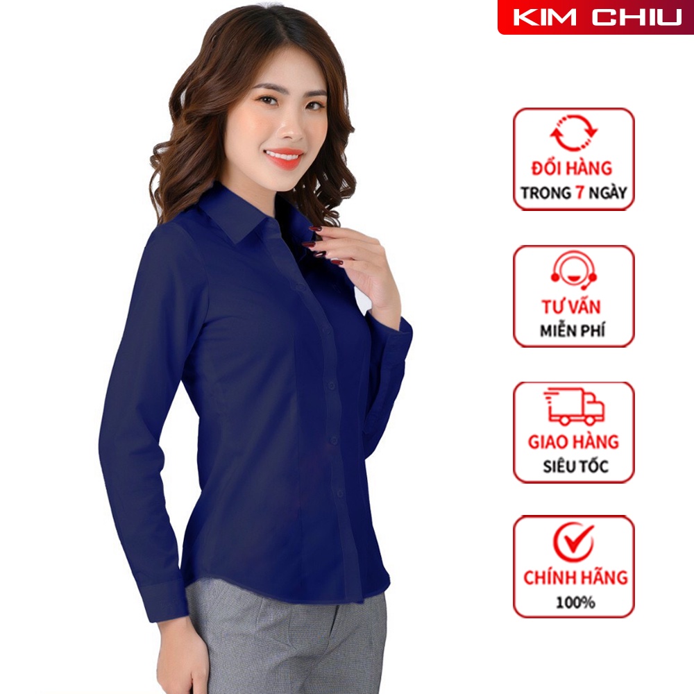 Áo Sơ Mi Nữ Công Sở Kim Chiu Cao Cấp, Form Mai An, Màu Xanh Đen Tay Dài Vải Kate Ý Đẹp Ít Nhăn Giãn Nhẹ. SMTD01