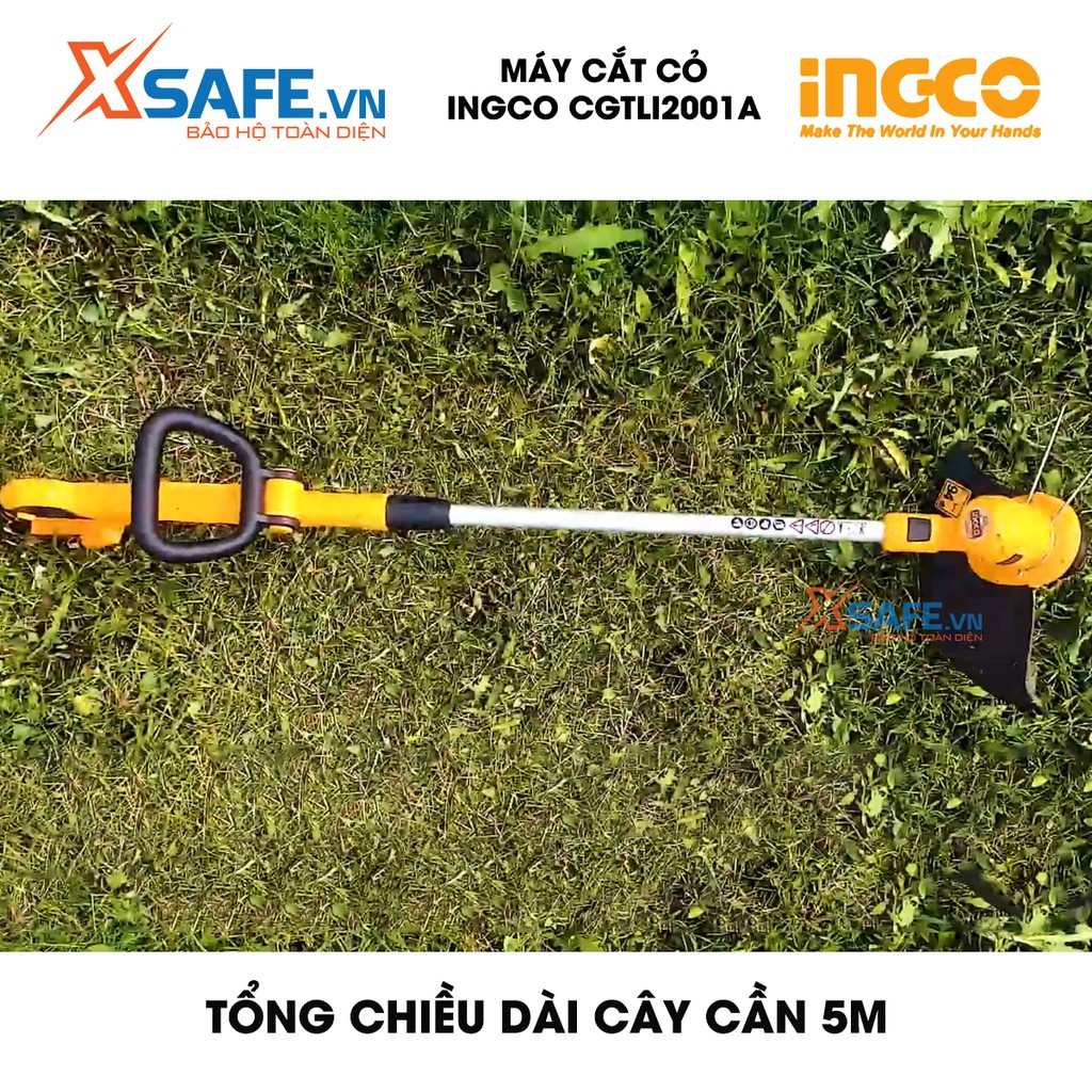 Máy cắt cỏ INGCO CGTLI2001 Tặng kèm Pin Lithium 20V và Sạc. Tốc độ không tải 8500/min, chiều dài lưỡi cắt 300mm