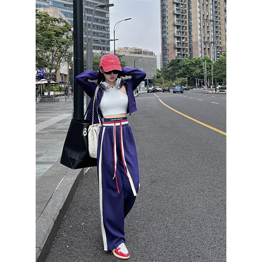 Áo Khoác Tay Dài Có Khóa Kéo + Quần Thể Thao Dáng Rộng Năng Động Hợp Thời Trang