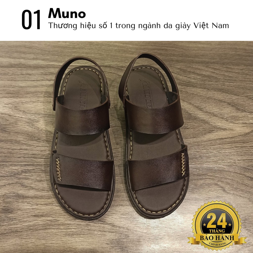 Dép da bò 100% nam Muno quai hậu da trơn cao cấp cho người trẻ và trung niên MD04