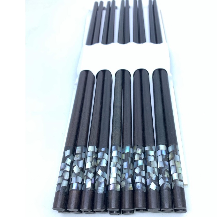 Bộ 10 đôi Đũa ăn gỗ Mun đầu tròn gắn cẩm quy