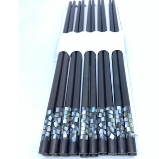 Bộ 10 đôi Đũa ăn gỗ Mun đầu tròn gắn cẩm quy