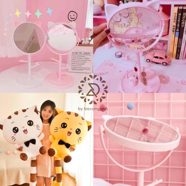 Gương mèo trang điểm để bàn cho nữ nhỏ gọn cực xinh