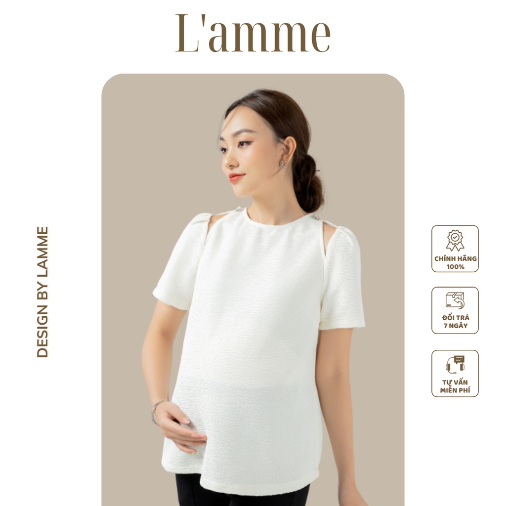 Áo bầu Ani Top khoét vai, có cúc đính vai tạo điểm nhấn, phù hợp đi làm đi tiệc thiết kế bởi LAMME