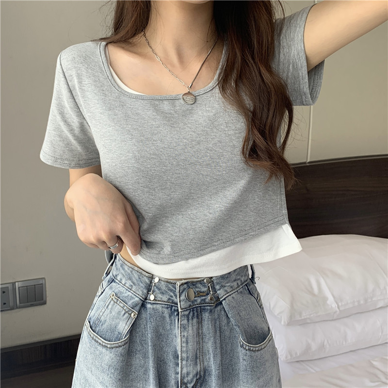 Áo Crop Top Nữ Tay Ngắn Thời Trang Hàn Quốc 3 Màu Lựa Chọn