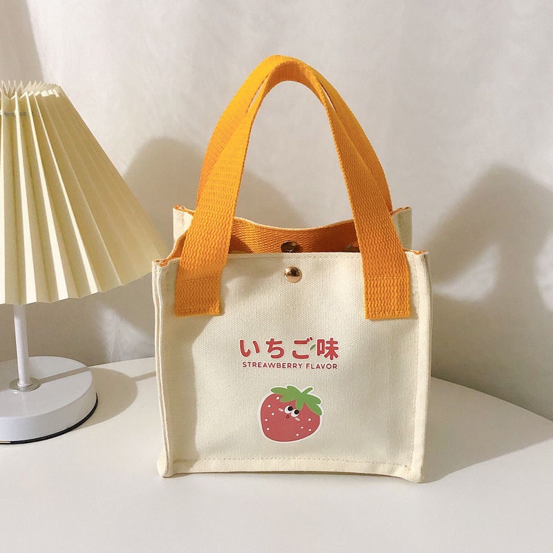 Túi Tote Vải Canvas Mini Đựng Hộp Cơm Trưa Thiết Kế Dễ Thương Cho Nữ Sinh