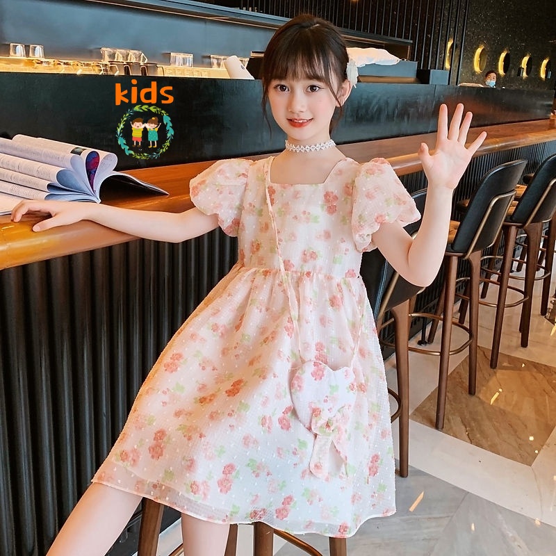 Đầm Công Chúa Mùa Hè Họa Tiết Hoa Phong Cách Hàn Quốc Thời Trang 2022 Cho Bé 3-5-8-10-12-13 Tuổi