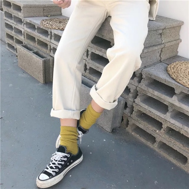 Quần bò trắng ống rộng suông Sẵn M L S XL | BigBuy360 - bigbuy360.vn