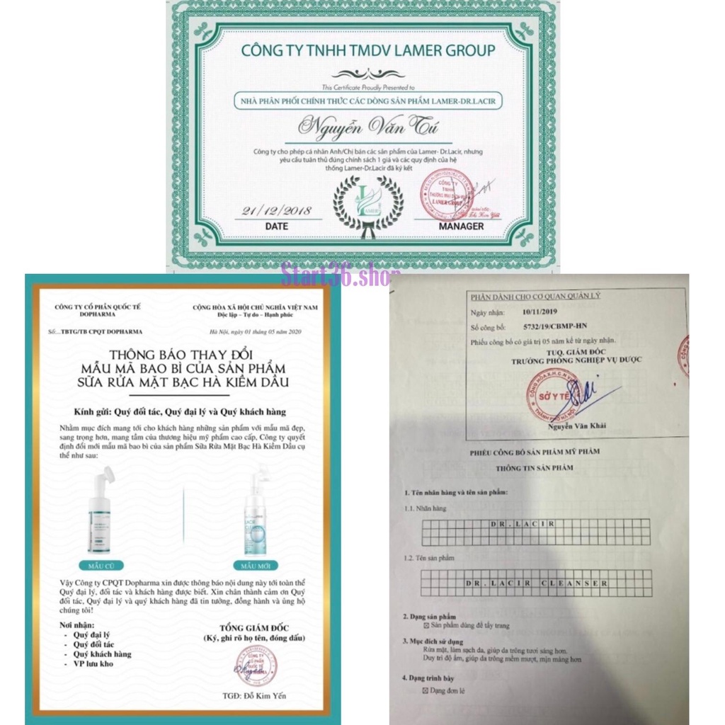 Sữa rửa mặt cho da dầu Start36 sữa rửa mặt Dr Lacir giảm bóng dầu làm sạch sâu ngăn ngừa mụn sáng da 150ml