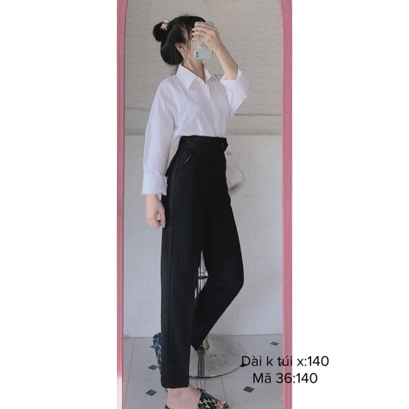 Quần tây lưng cao nút bọc