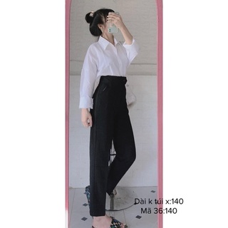 Quần tây lưng cao nút bọc