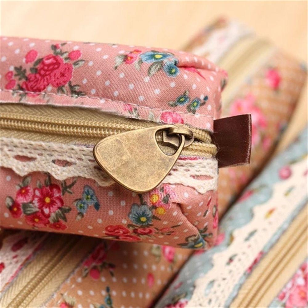 Túi Đựng Đồ Trang Điểm Mini Họa Tiết Hoa Vintage Có Khóa Kéo