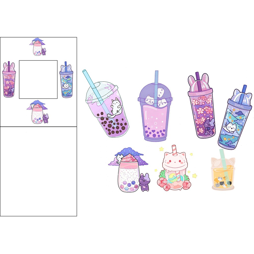 sticker trà sữa cắt rời size to SCI15 boba tea có bao giấy cute dễ thương bullet journal