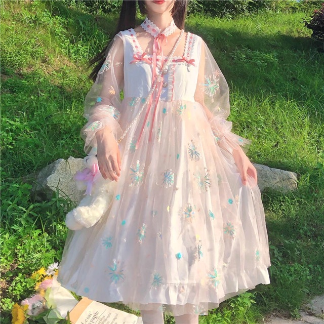Váy / Đầm Lolita Dáng Xoè - Tặng Vòng Cổ, váy đầm công chúa,dự tiệc, tiểu thư, nàng thơ, sang chảnh