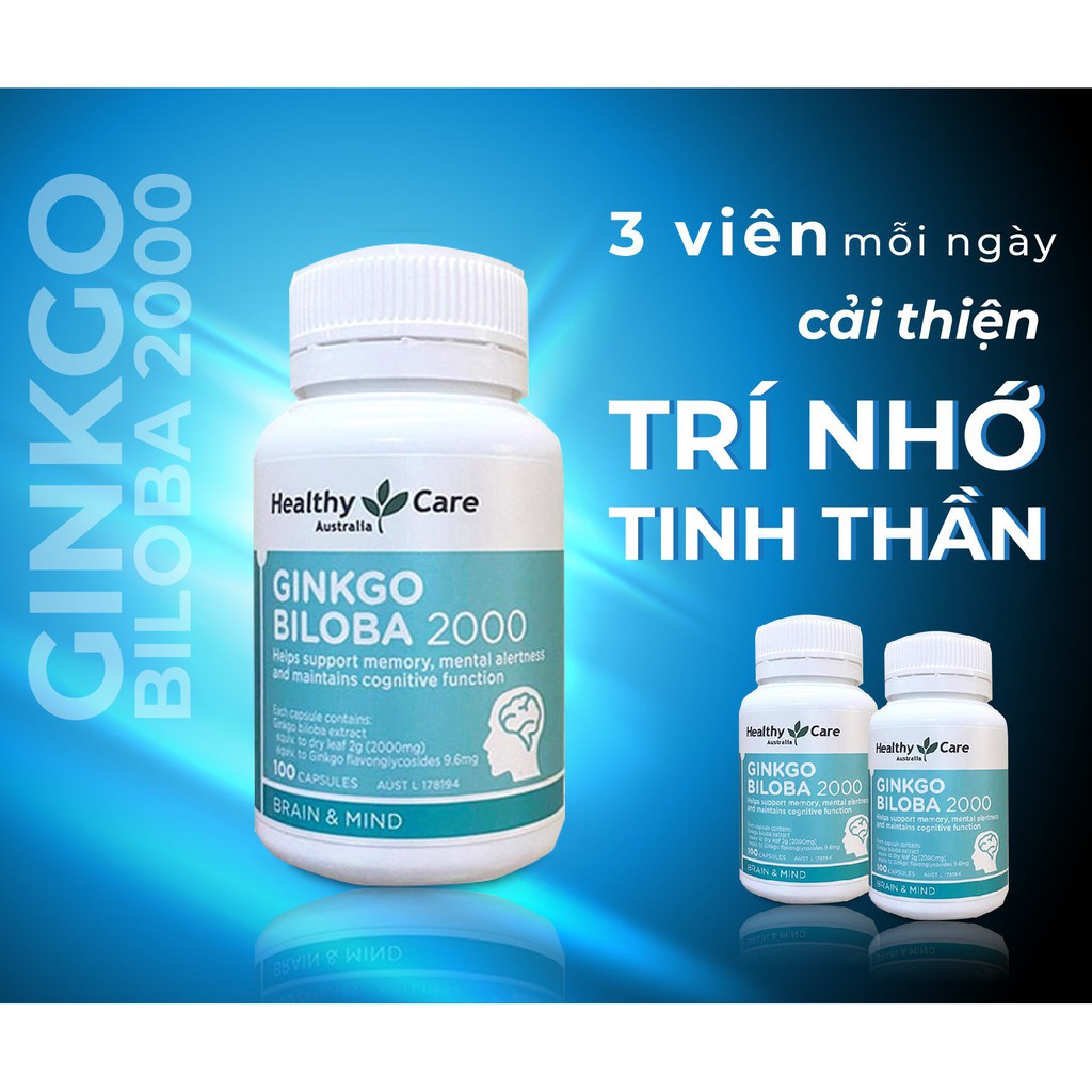 [HÀNG CHÍNH HÃNG] Bổ não Ginkgo Biloba 2000 Healthy Care, viên uống bổ não, tuần hoàn máu não, 100 viên, Mẫu mới | BigBuy360 - bigbuy360.vn