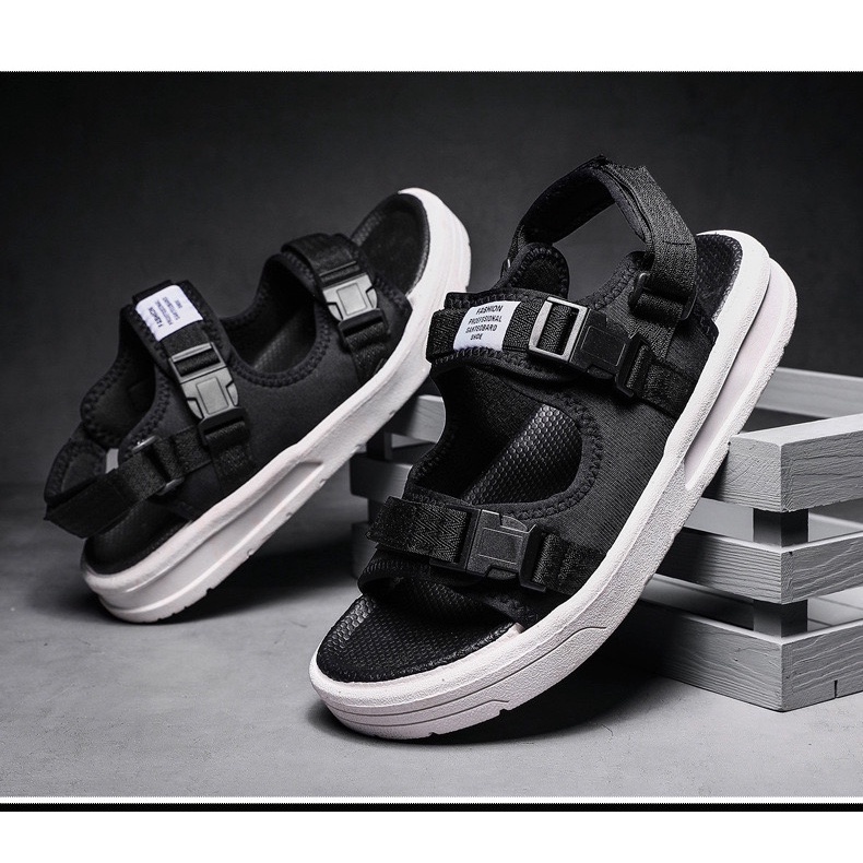 Sandal nữ nam 2 quai ngang Sport khóa bấm cao cấp đen - dép quai hậu học sinh mới về