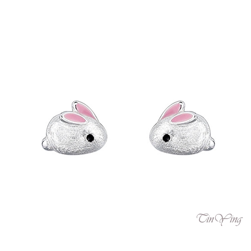 GETNOIVAS Bông Tai Mạ Bạc 925 Hình Thỏ Trắng 3D Thanh Lịch Thời Trang Cho Nữ 925