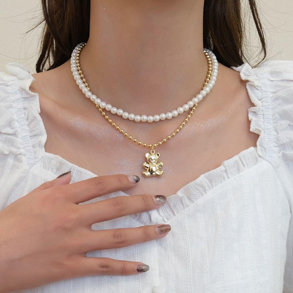 Vòng cổ Hai Lớp Mặt Hình Gấu Phong Cách Hip Hop Cổ Điển Thời Trang Cho Nữ