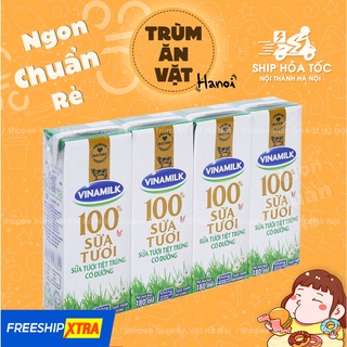 Dây 4 hộp Vinamilk 180ml sữa tươi có đường, ít đường, không đường, socola, dâu tây, flex [Trùm ăn vặt Hà Nội]