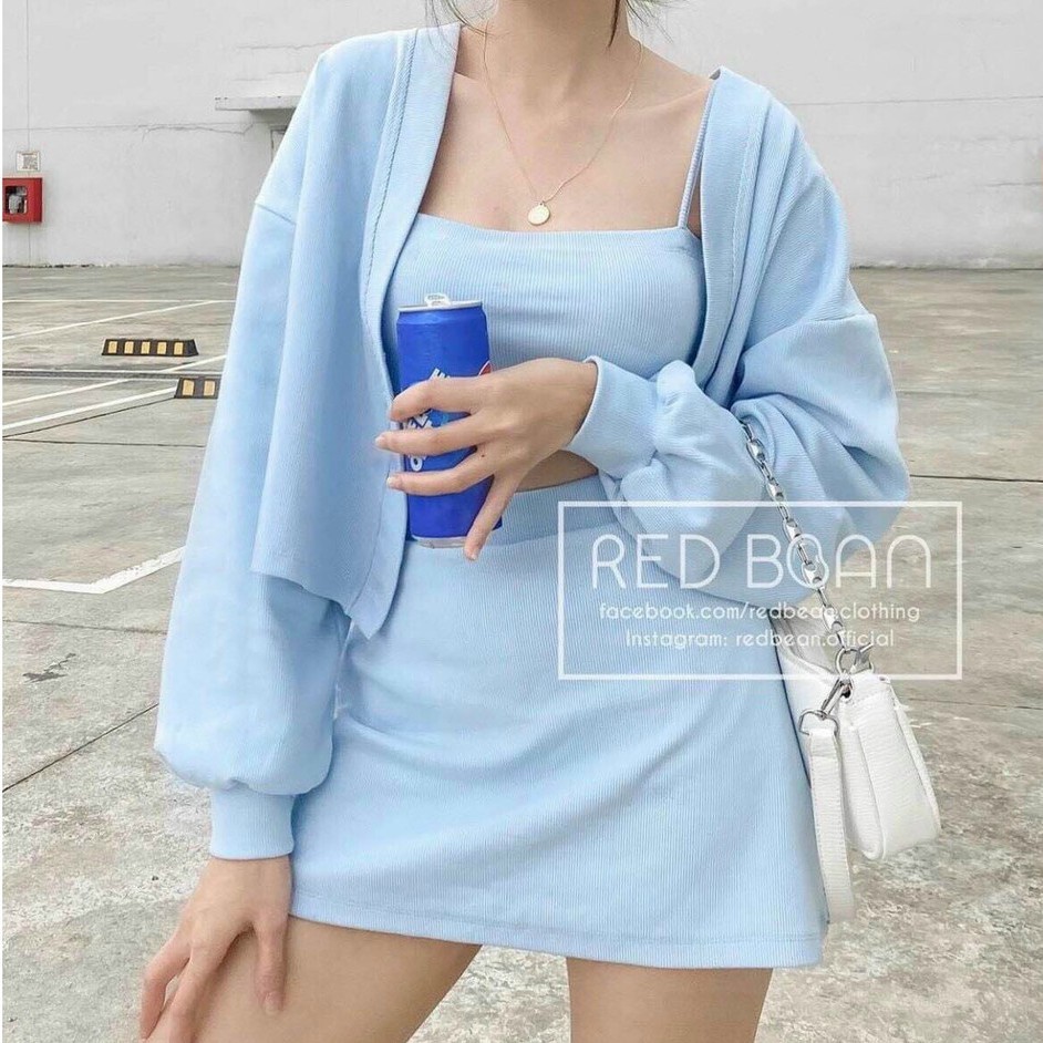 Set ba món áo hai dây kèm chân váy khoác cardigan siêu cute cho nàng dễ thương dạo phố