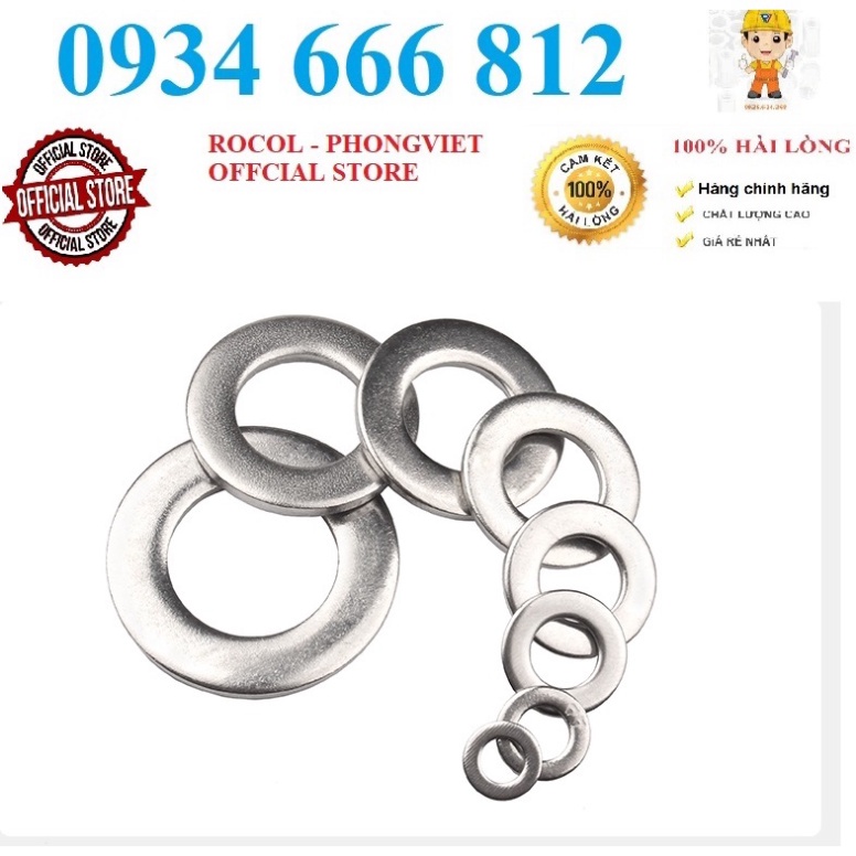 SET 50C và 20c  LONG ĐEN PHẲNG INOX 304 M2, M2.5,M3, M4, M5, M6,M8, M10, M12