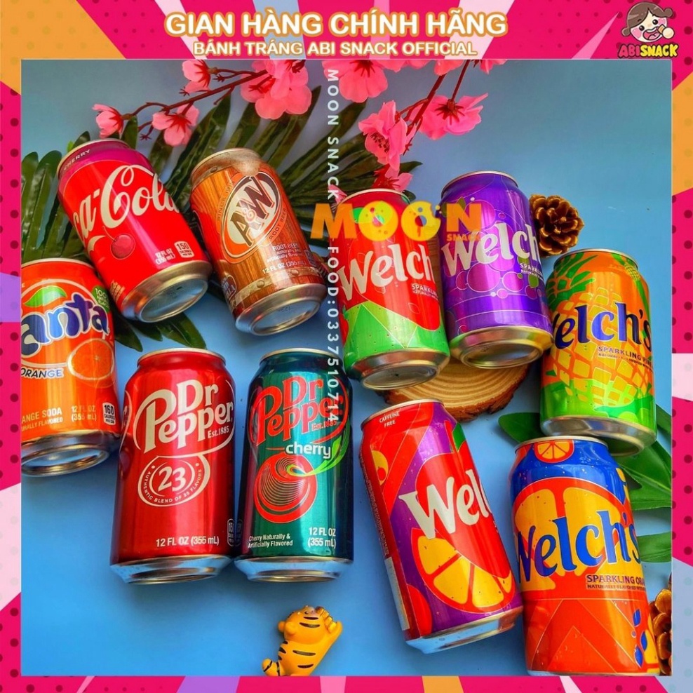 Tổng Hợp Nước Ngọt Lon có Gas Welch’s/Coca/Dr Pepper/AW/Fanta Nhập Khẩu Mỹ USA 335ml