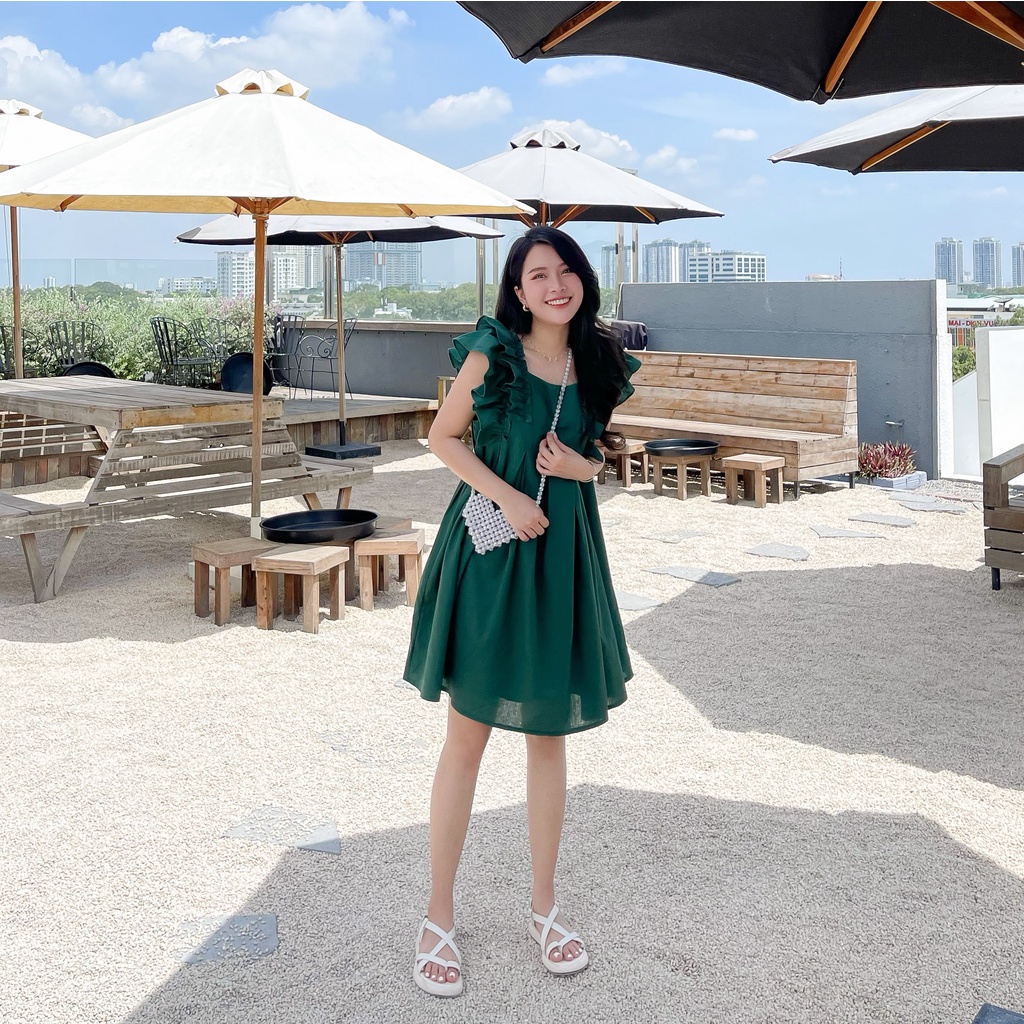 ĐẦM BABYDOLL XẾP LY ZAREEN DAX47 XANH LÁ