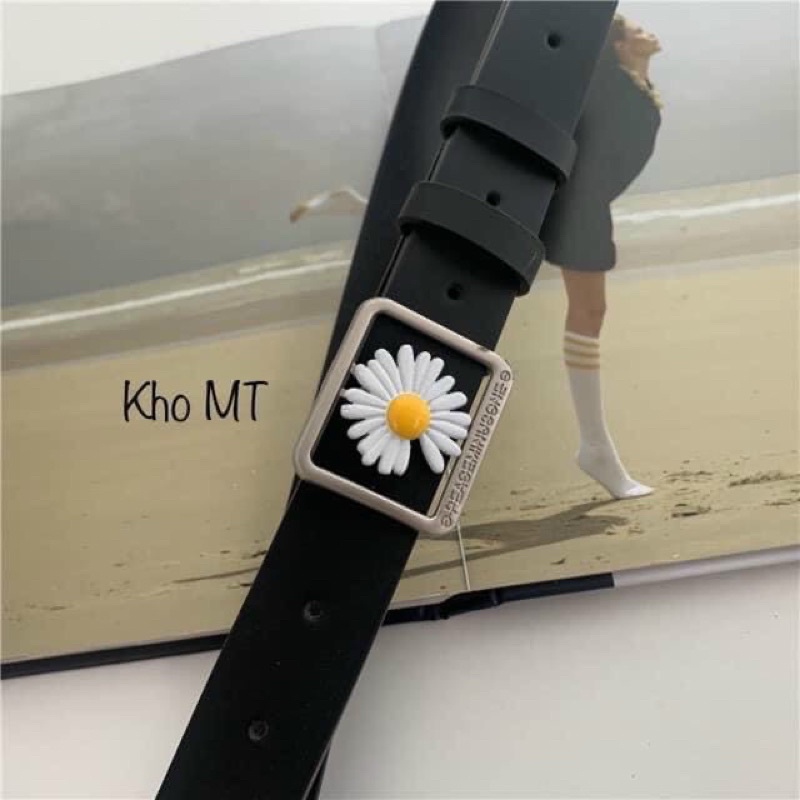 Dây thắt lưng mặt vulzzang hoa cúc to vừa 3 3.2cm- Dây nịt mặt vuông Tròn Nam nữ