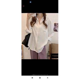 Áo sơ mi nữ trắng trơn from basic Unisex dài tay hàn quốc