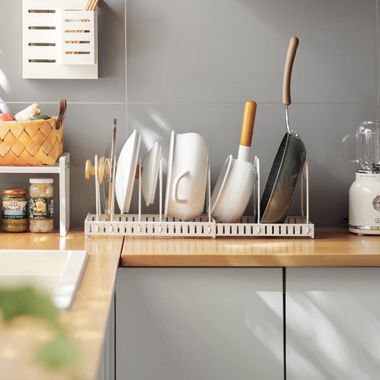 Giá Úp Nồi, Chảo Đa Năng Có Thể Điều Chỉnh Độ Dài Của Cả Giá Để Và Từng Khoang Rất Tiện Lợi