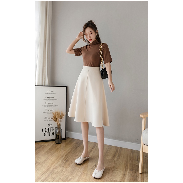 Chân váy công sở xoè dáng dài thời trang, váy cạp cao Xòe gân dài 60cm