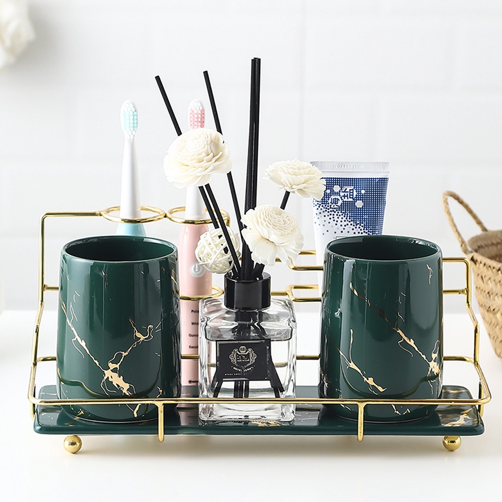 Set khay cốc đánh răng bằng sứ kèm giá cao cấp - PB50