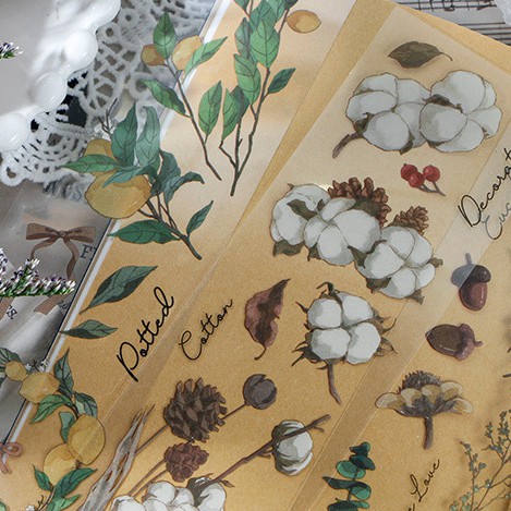 Sticker - Set Sticker Dán Trong Suốt Hình Hoa Lá Trang Trí DIY