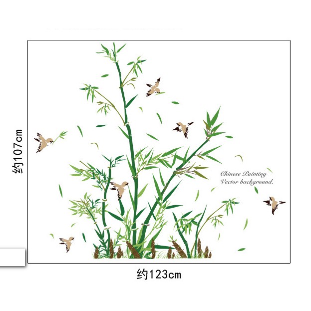 Decal trang trí nhiều nhánh Trúc nhỏ cùng Chim