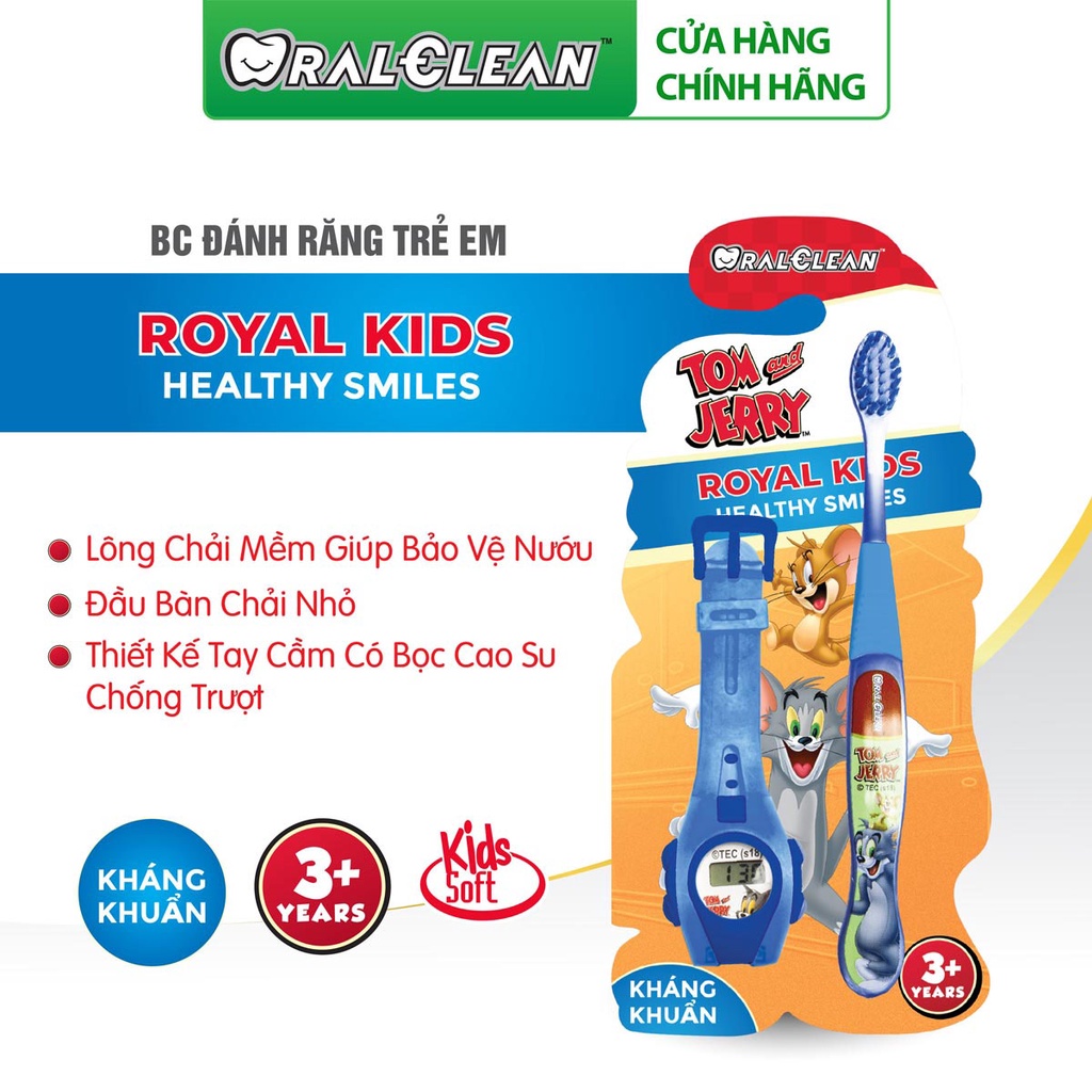 Bàn chải đánh răng trẻ em OralClean Tom&amp;Jerry Royal Kids Soft (Tặng kèm Đồng hồ đeo tay)