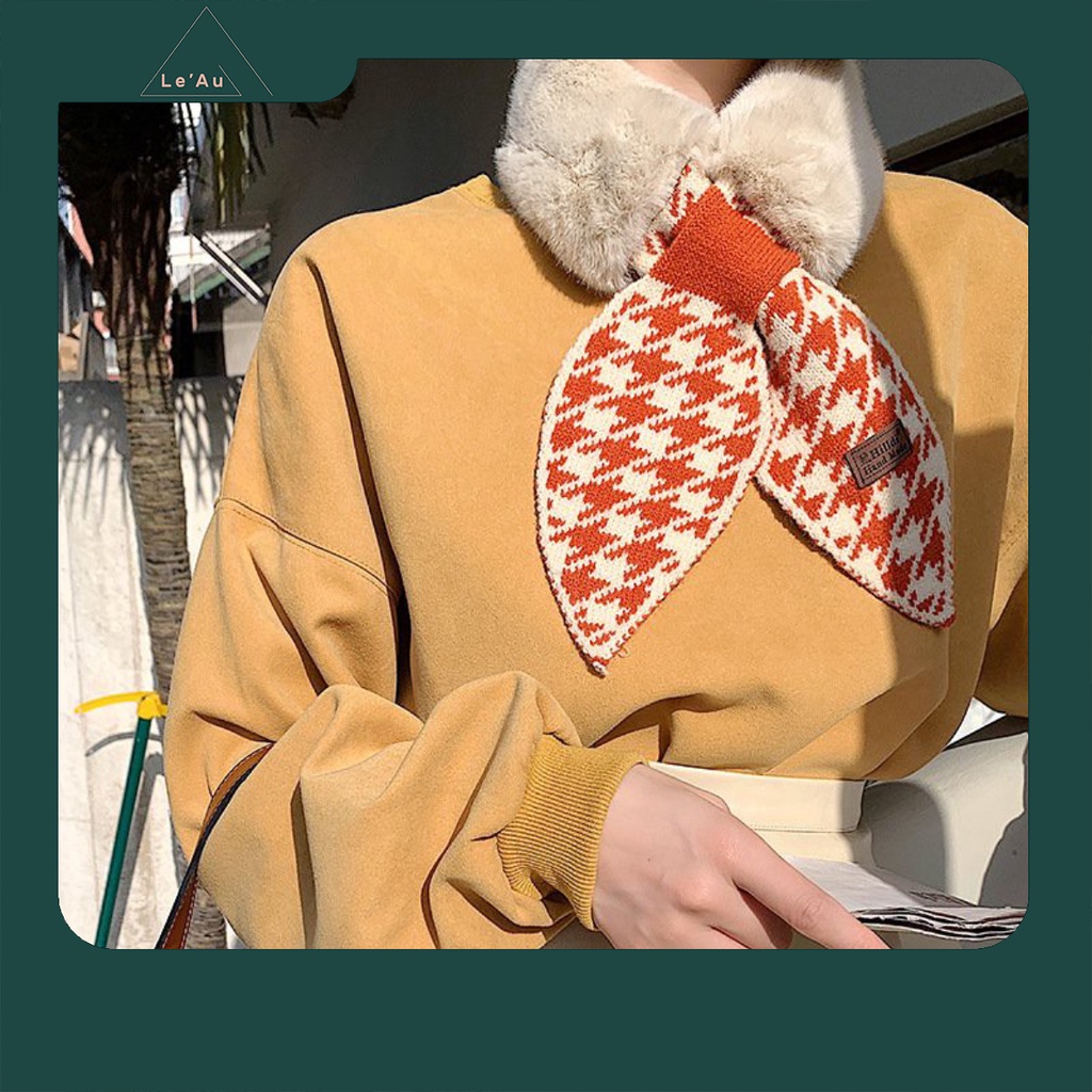 Khăn Lông Quàng Cổ Khăn Choàng Cổ Nữ Khăn Quấn Cổ Họa Tiết Houndstooth_Leau K12