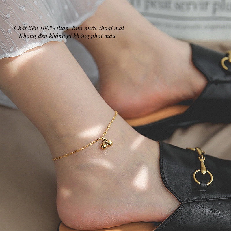 Lắc chân titan nữ không gỉ thiết kế bi tròn mạ vàng 18k phong cách thời trang ins đơn giản