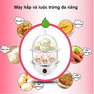 Máy Hấp Bánh, Luộc Trứng, Hấp Thực Phẩm 2 Tầng Mini Egg, Siêu Tiện Dụng Cho Nhà Bếp, Bảo Hành 12 Tháng "