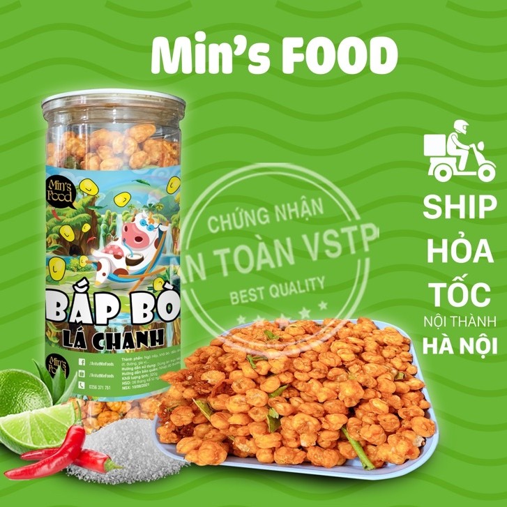 Bắp sấy khô bò lá chanh 375g ăn vặt Min's food đảm bảo chất lượng