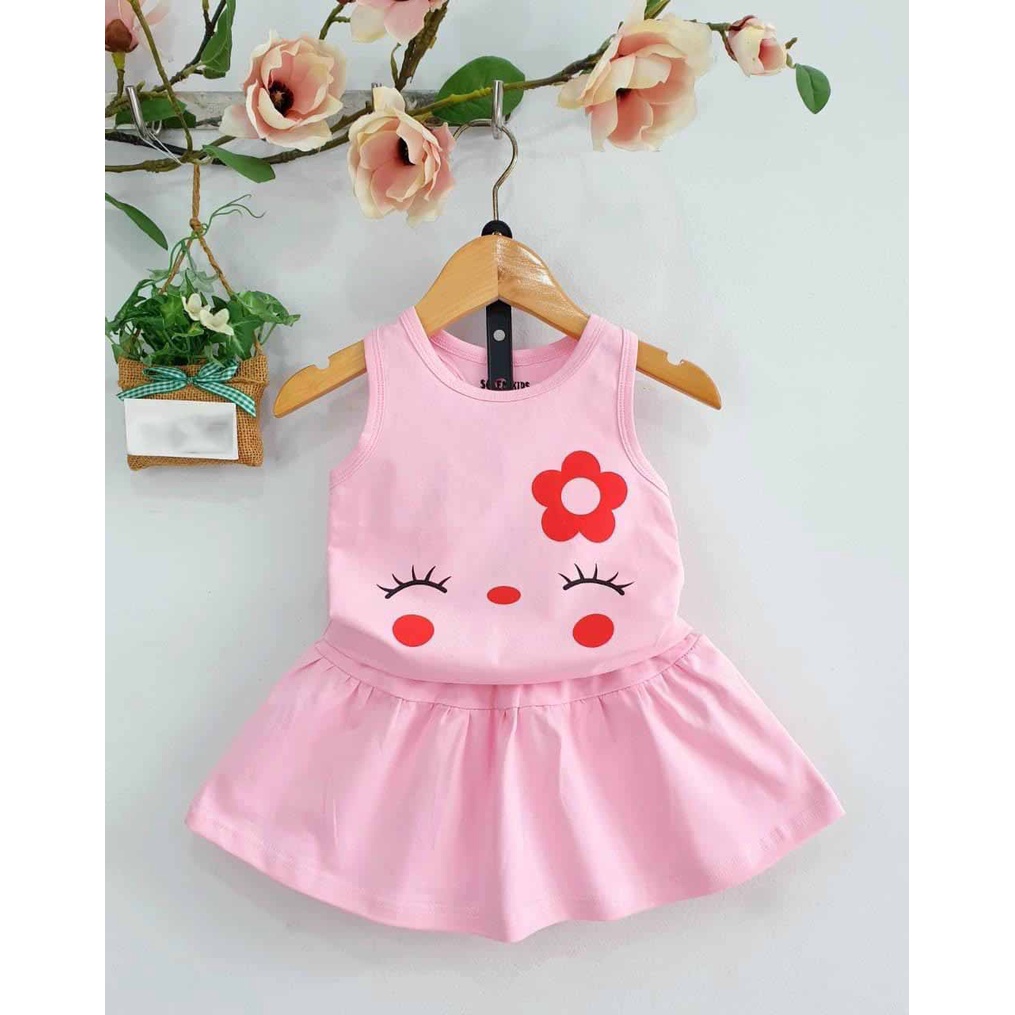 [HOT] SET ÁO KÈM CHÂN VÁY XÒE IN HÌNH HOA CHẤT COTTON MỀM MÁT SIÊU ĐÁNG YÊU CHO BÉ 8-18KG. VIDEO THẬT. XƯỞNG MAY BIBO